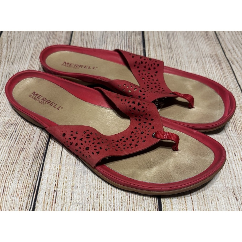 Merrell Barefoot Perf Laser Cut Suede Leather Flip Flop Thongs Sandals Sz 11